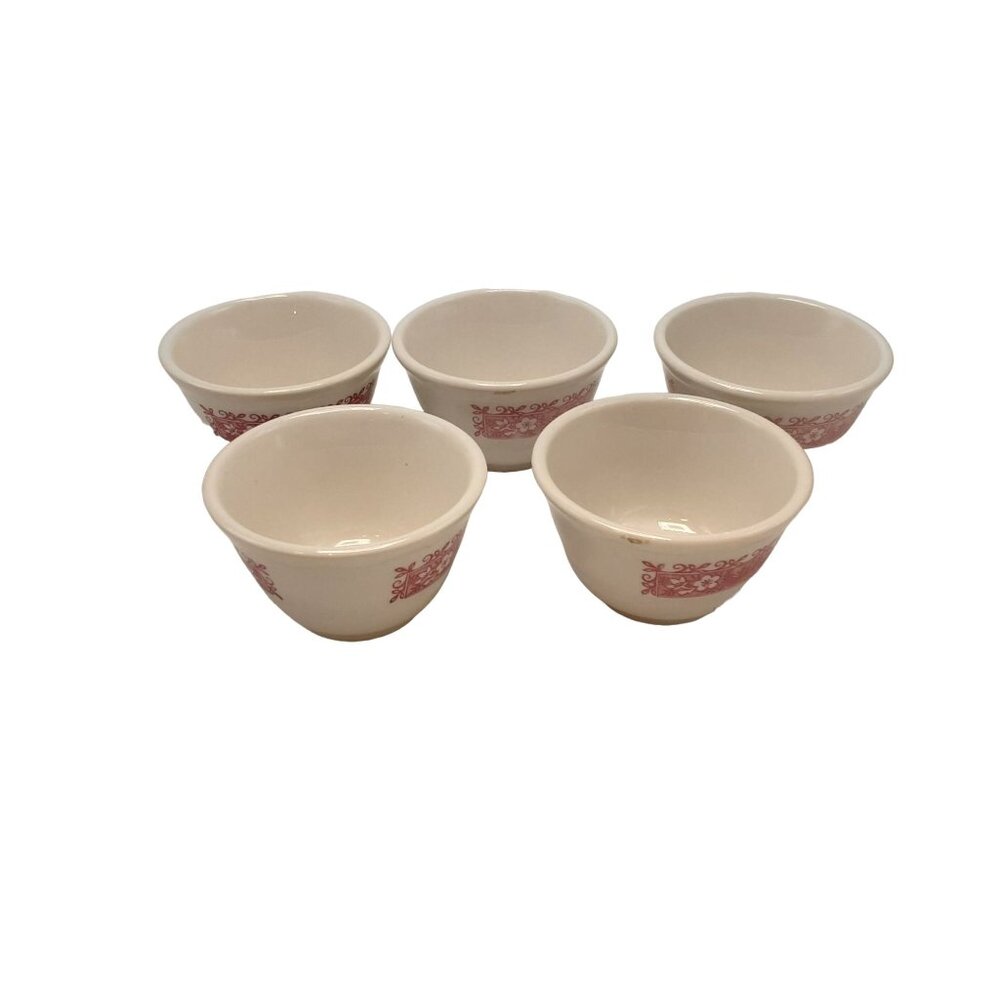 5 Syracuse China Strawberry Hill Custard Cups Restaurant Ware Vintage White Red